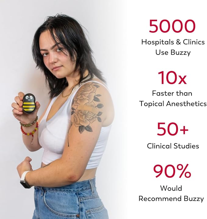 Buzzy - Personal - Injection Pain Relief Vibration Device for Vaccines, IVF, Insulin, & Finger Pricks – Eases Needle Pain & Fear – Numbing Cream Alternative - Striped