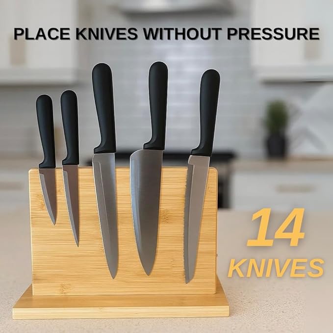 Personalized 12x9 Acacia Wood Magnetic Knife Holder for Countertop, Knife Block with Strong Double-Sided Magnet, Wooden Stand for Kitchen, Large Capacity Storage for Kitchen, Custom Engraved Gift