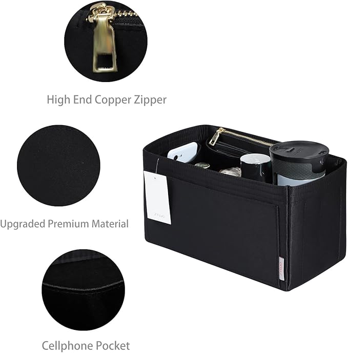 ZTUJO Purse Organizer Insert For Handbags, Silky Touching Bag Organizer Insert With Bottle Holder, Perfect for Speedy, Neverfull, Tote,ONTHEGO,Artsy,Handbag and More (X-Large, Silky Black)