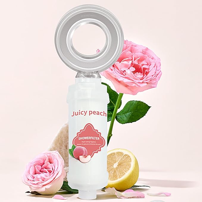 Shower Filter Vitamin C for Hard Water Filter Shower Aromatherapy Bathroom Accessories Remove Chlorine Fluoride Heavy Metals Improves Skin Condition Protects Hair Peach Scent