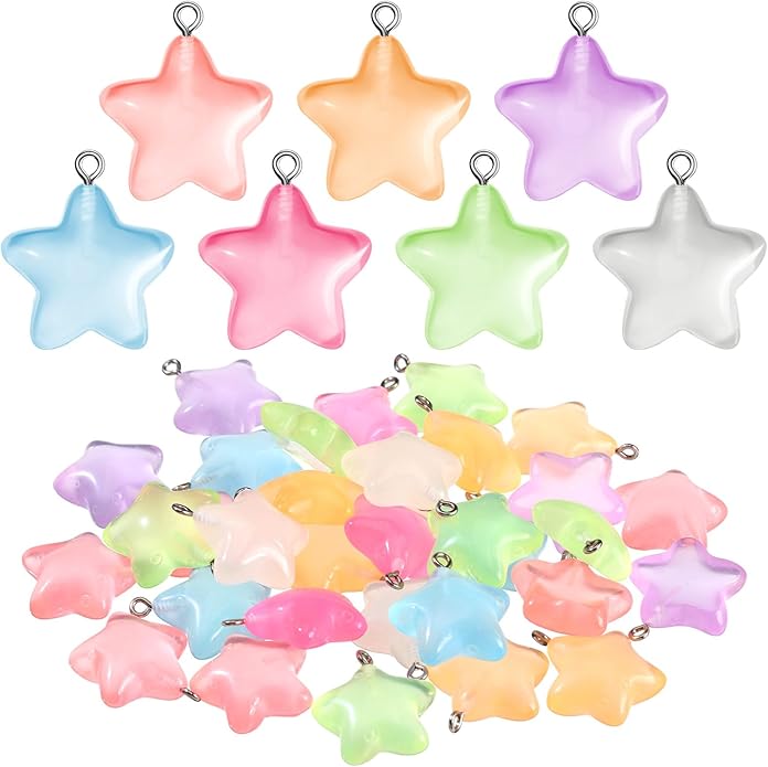 70 Pcs Glow in the Dark Star Charms Luminous Resin Pendants Charms Bulk Star Pendant Bead Pendants for Jewelry Making, 7 Colors
