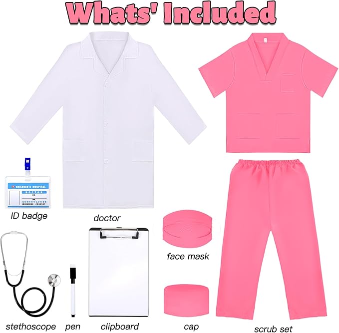 Liberry Doctor Costume for Kids, Toddler Doctor Dress Up Clothes with Real Stethoscope, Career Day Role Play Gift for Girls