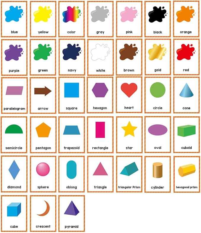 Lachilly Colors and Shapes Learning Flashcards, High Frequency Words, Beginning Reading, Kindergarten, ESL Teaching Materials, Autism Learning Materials, Vocabulary Building, 20 Cards, 38 Words