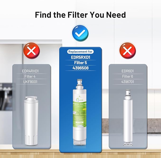 Aqualink 4396508 Refrigerator Water Filter Replacement for Whirlpool Water Filter 4396508, 4396510, EDR5RXD1, EveryDrop Filter 5, NLC240V, PUR W10186668, Kenmore 46-9010 (3 Pack)