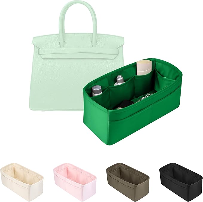Purse Organizer Insert for Birkin 30, Lightweight & Soft Satin Organizer Insert with Pockets for Woman Bags, Ideal for Travel, Shopping, and Daily Use, Multicolor Options(Bambou, BK30 Retourne)
