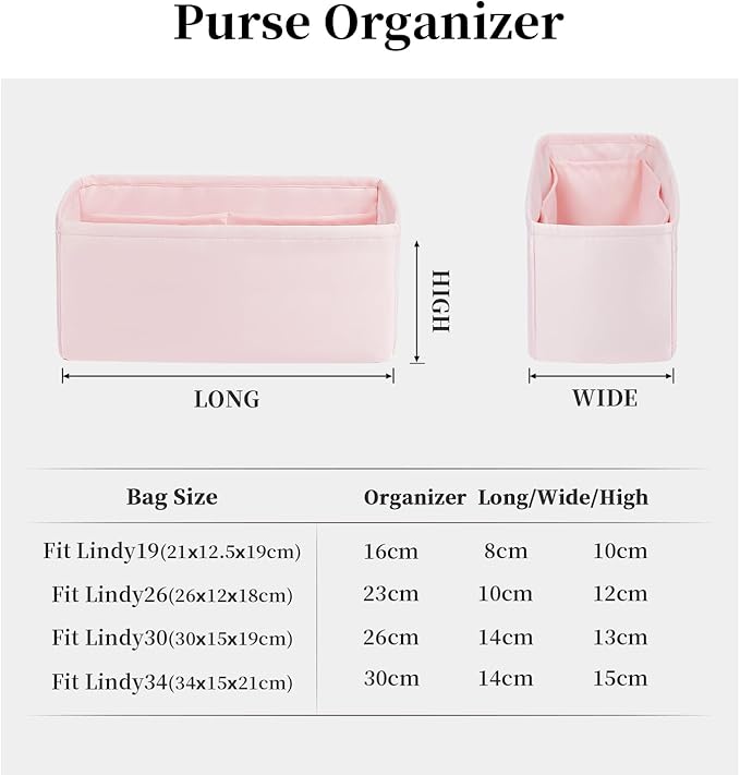 Lindy Bags Organizer Insert, Bag Storage with Silky Satins Material, Lightweight Inner Bag Compatible with Lindy 19, Multiple Pockets Large Capacity (Pink)