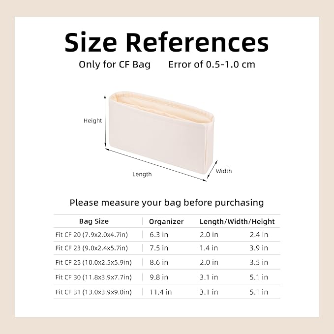 DGAZ Purse Organizer Insert，Silk Bag Organizer，Luxury Handbag & Tote Shaper Fits Chanel CF Bags