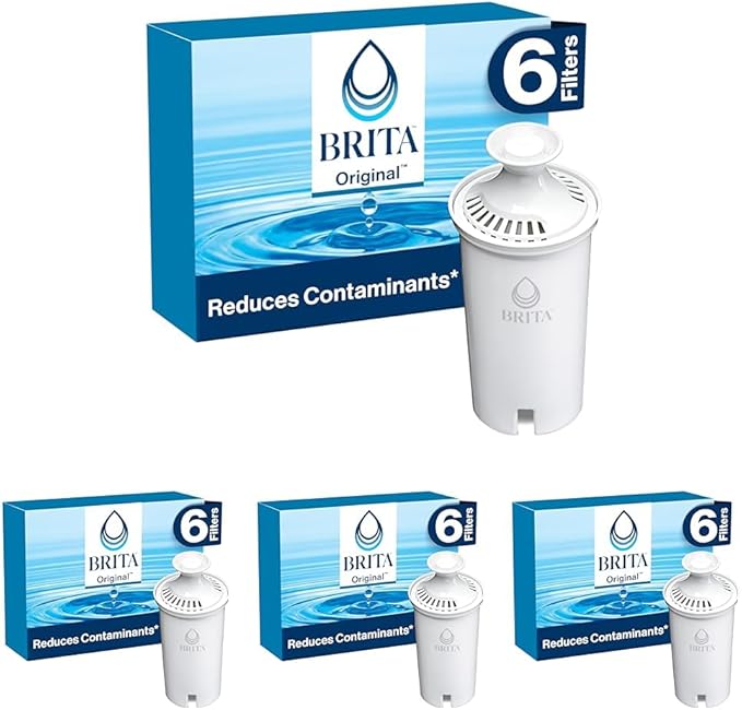 Brita Standard Water Filter for Pitchers and Dispensers,Reduces Copper,Cadmium and Mercury Impurities,Lasts Two Months or 40 Gallons,Includes 6 Filters for Pitchers,(Pack of 4)