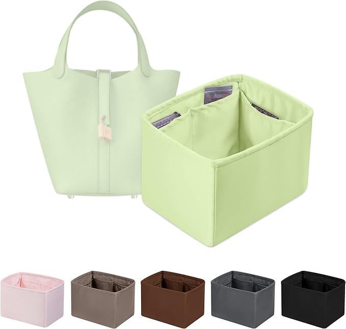 Purse Organizer Insert for Picotin 18/22, Satin Bag Organizer for Woman, Soft & Lightweight Purse Essentials, Ideal for Travel, Shopping, and Daily Use, Multiple Pockets(PC 18,Vert Criquet)