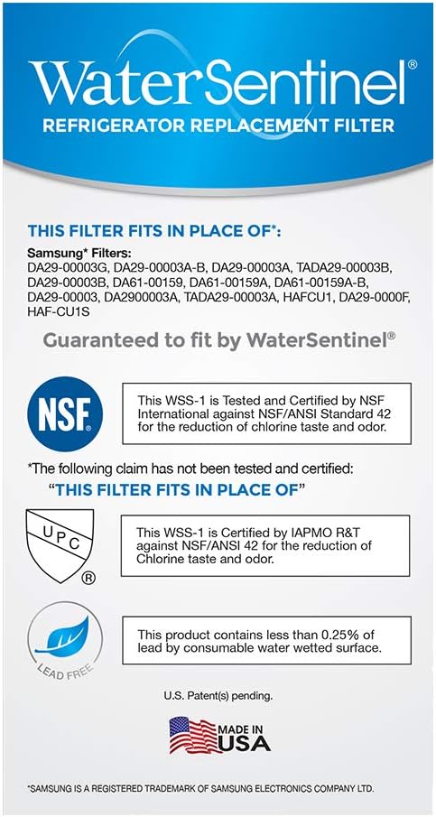 WaterSentinel WSS-1 Refrigerator Replacement Filter: Fits Samsung HAF-CU1 Filters (2-Pack),Blue