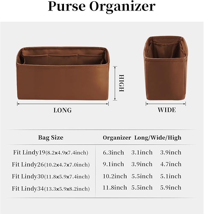 Lindy Bags Organizer Insert, Bag Storage with Silky Satins Material, Lightweight Inner Bag Compatible with Lindy 30 Bag Storage, Multiple Pockets Large Capacity (Gold, Lindy30)