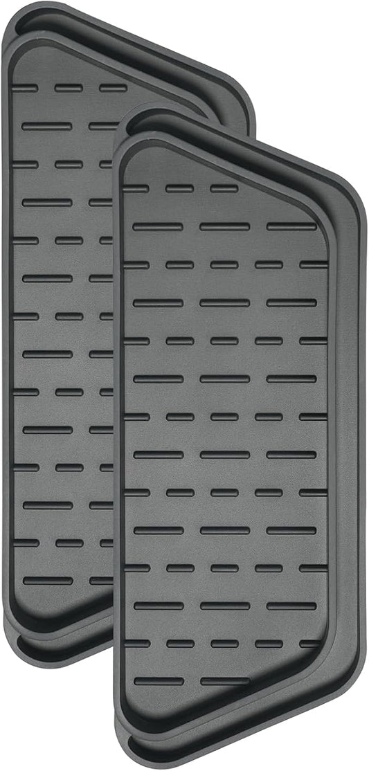 Crystala Filters Non-slip Cuttable fridge water Dispenser Drip Tray, Fridge Water Dispenser Drip Tray Prevents Water Splashes, 2 Pack (Rectangular, Black)