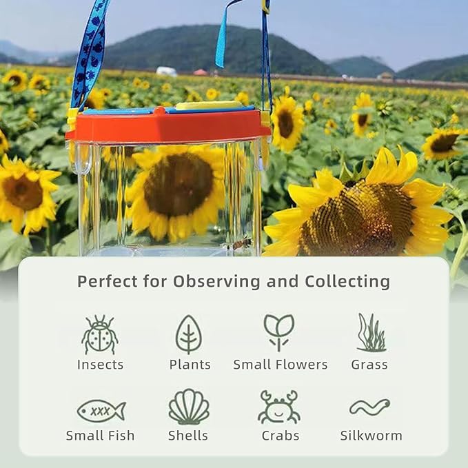 MANON ROSA Turtle Carrier Box Bug Collection Fish Catcher, Insect Observation Container for Travel-Outdoor Nature Explorer Kit (Brown)