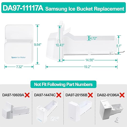 Upgraded DA97-11117A Refrigerator Ice Bin Replacement Compatible with Samsung Refrigerator Ice Maker Tray & Auger Assembly RF4287HARS,RFG296HDB, RFG297AARS,RFG298HDRS Ice Bucket Replacement Parts