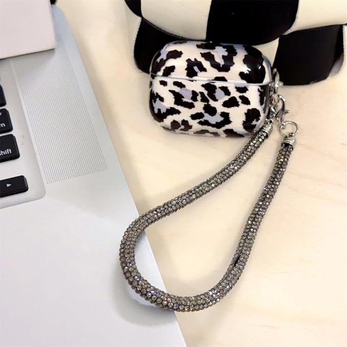 Compatible with AirPods Pro 1st/2nd Generation Case (2019/2022/2023) - Transparent Black Leopard Silicone Cover with Adjustable Neck Strap & Keychain, Cute Shockproof Travel Case for Women Girl