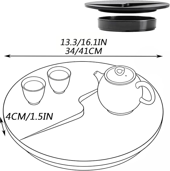 Small Round Coffee Table Tea Tray, Stacking Tea Tray, Rock Board Desktop with a Water-Collecting Base, It can be Placed on a Coffee Table(34cm/13.3in)