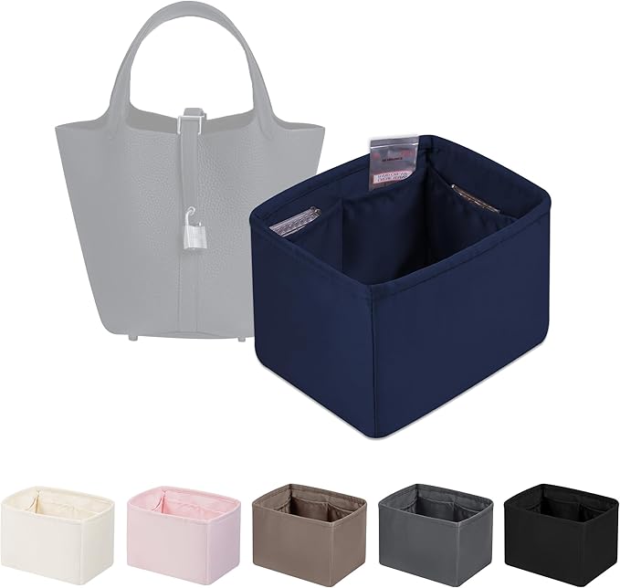 Purse Organizer Insert for Picotin 18/22, Satin Bag Organizer for Picotin Bags, Lightweight Purse Essentials for Women Luxury Handbags, Soft Touch Inner Liner with Multiple Pockets (Blue nuit, PC18)