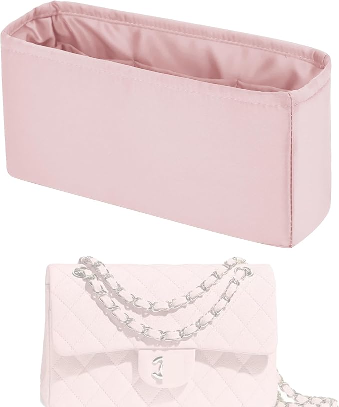 Purse Handbag Silky Organizer Insert Keep Bag Shape Fits Chanel Classic Flap CF Mini Square 17/20/Small/Medium/Jumbo/Maxi Bags, Luxury Handbag Tote Lightweight Sturdy(CF Maxi 33,Pink)