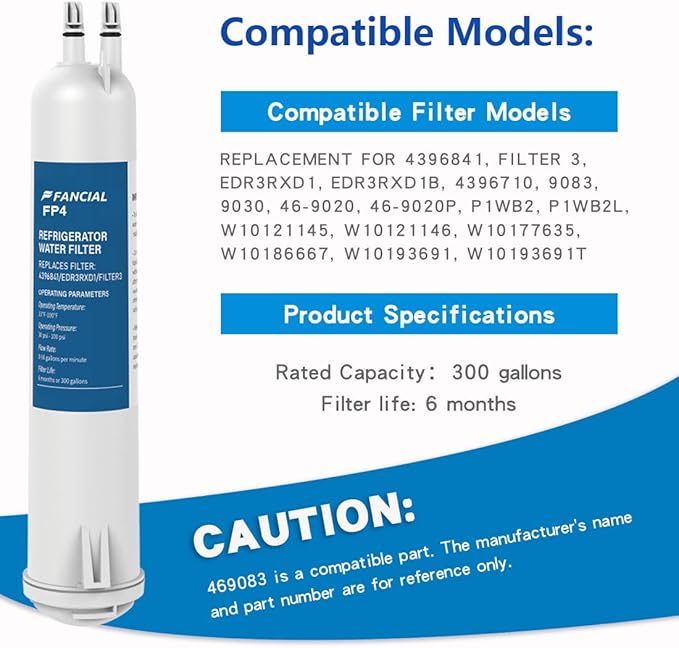 Fancial Refrigerator Water Filters Replacement for EDR3RXD1, Filter 3, 4396841, 4396710, Kenmore 46-9083,Lead-free,BPA-Free materials, 4 Pack