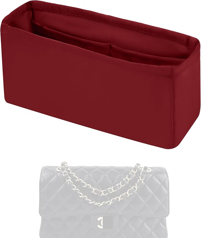 Purse Handbag Silky Organizer Insert Keep Bag Shape Fits Chanel Classic Flap CF Mini Square 17/20/Small/Medium/Jumbo/Maxi Bags, Luxury Handbag Tote Lightweight Sturdy(CF Small 23,Wine Red)