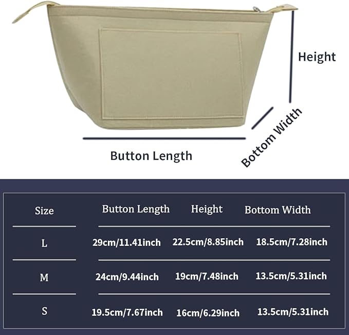 Chispee Purse Organizer Insert for Handbags, Felt Bag Organizer with Zipper Handbag Organizers for Longchamp Divider Pocket & Zipper Inner Bag Liner (Beige,M)