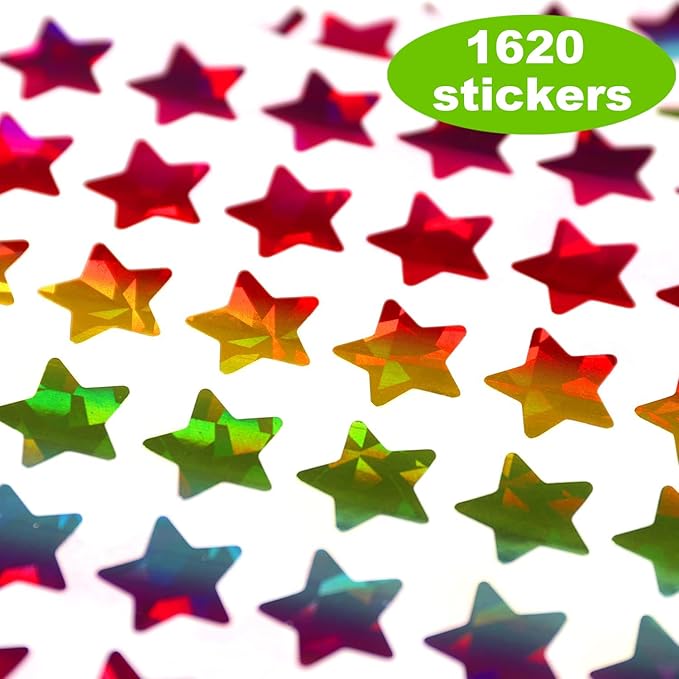 Lrogoe 1620 Holographic Rainbow Small Star Stickers for Kids Reward, Behavior Chart, Student Planner and School Classroom Teacher Supplies, 0.6" Diameter
