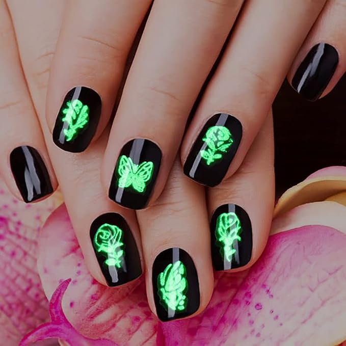 DANNEASY 12 Sheets Fluorescence Nail Art Stickers Holographic Butterfly Nail Decals Star Moon Constellation Nail Design Stickers Self-Adhesive Nail Stickers for Nail Art Accessories
