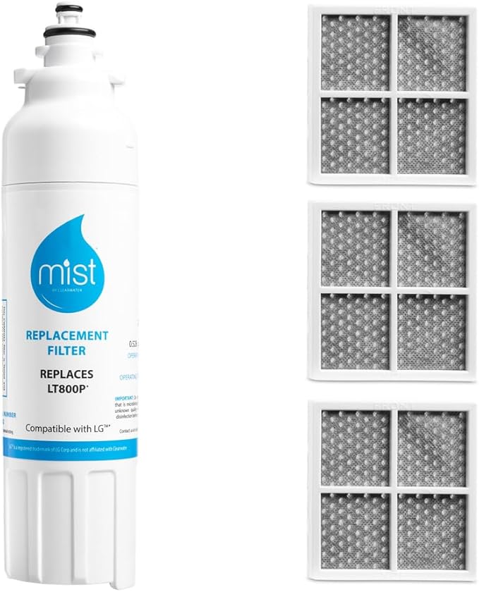 Mist Fresh LT120F Refrigerator Air Filter Replacement and LT800P Water Filter Replacement for LG, compatible with ADQ736134, LG ADQ736134, Kenmore 9490, 46-9490, 469490, ADQ73613402(1 & 3 pack bundle)
