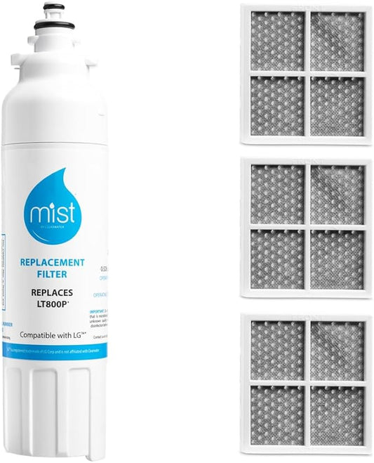 Mist Fresh LT120F Refrigerator Air Filter Replacement and LT800P Water Filter Replacement for LG, compatible with ADQ736134, LG ADQ736134, Kenmore 9490, 46-9490, 469490, ADQ73613402(1 & 3 pack bundle)