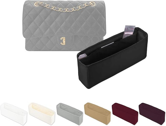 Classic Flap Bag Organizer Insert, Purse Organizer Insert Compatible with Chanel Classic Flap Maxi, Lightweight Purse Divider with Pockets (Black, CF Maxi)