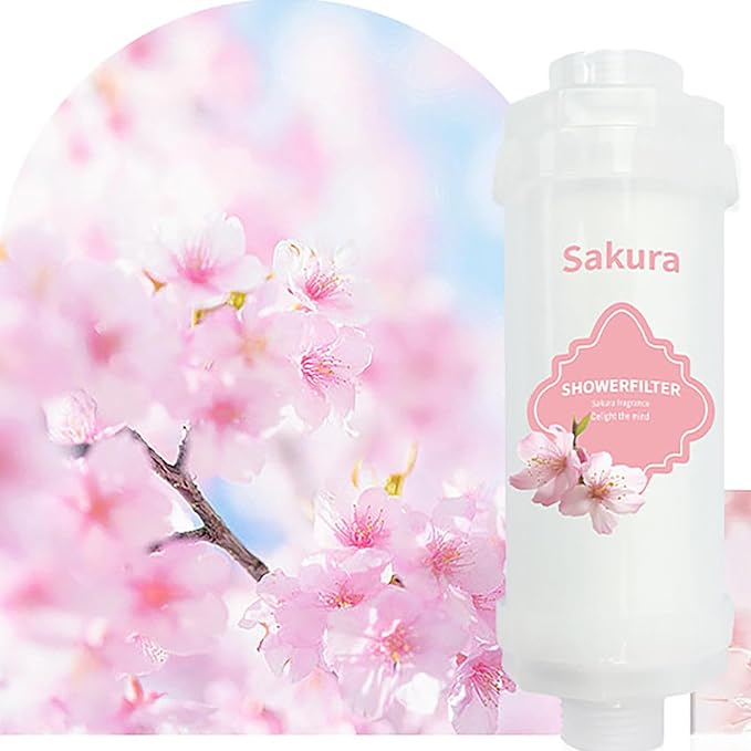 Vitamin C Shower Filter Shower Aromatherapy Bathroom Accessories for Hard Water Filter Remove Chlorine Fluoride Heavy Metals Improves Skin Condition Protects Hair Sakura Scent