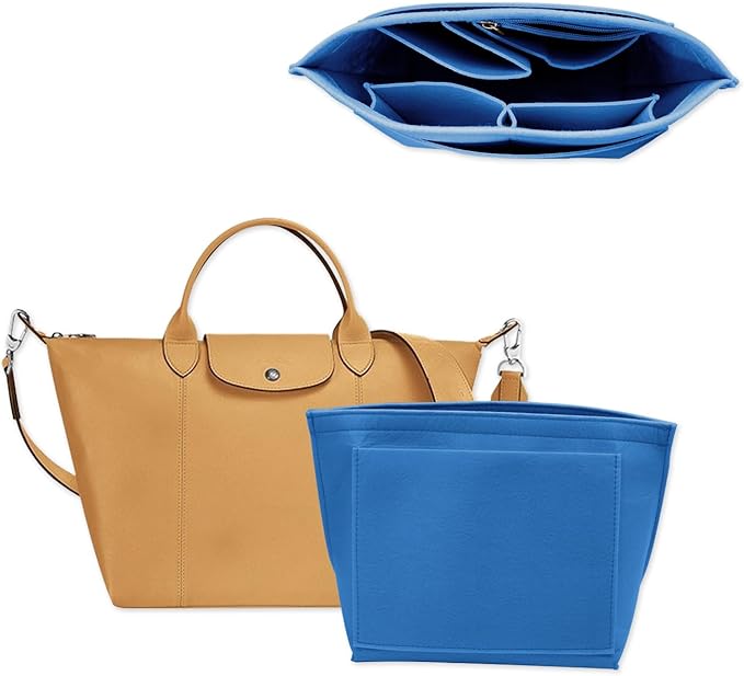 Chispee Felt Purse Organizer Insert Luxury Handbag Organizers for Longchamp Organizer Insert Divider Pocket & Zipper Inner Bag Liner fit Medium, Cerulean