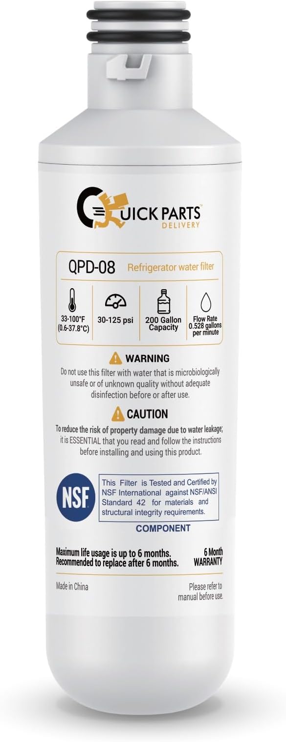QPD08 Refrigerator Water Filter Replacement for LG LT1000P, ADQ747935, MDJ64844601, Compatible with LG LMXS30796D, LFXC24796D, LMXS28626S, LFXS26973S, ADQ74793501, ADQ74793502, NSF Certified (1-Pack)