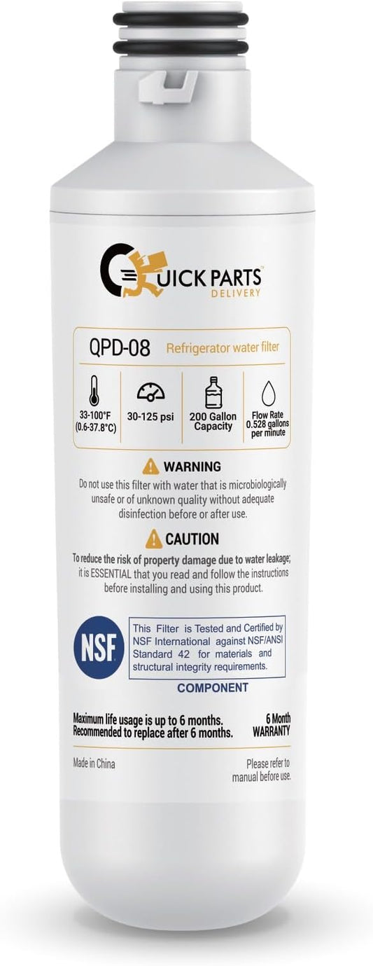 QPD08 Refrigerator Water Filter Replacement for LG LT1000P, ADQ747935, MDJ64844601, Compatible with LG LMXS30796D, LFXC24796D, LMXS28626S, LFXS26973S, ADQ74793501, ADQ74793502, NSF Certified (1-Pack)
