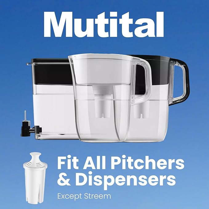6 Pack Water Filters Compatible with Brita Pitchers, BPA-Free, US Standard, Fits Water Pitchers and Dispensers, Reduces Copper, Cadmium and Mercury Impurities, 50 Gallons