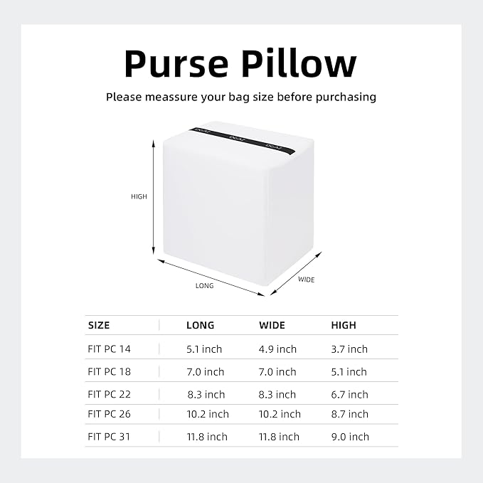 DGAZ Purse Pillow Shaper Insert For picotin Bags,Luxury Handbag Tote Shapers, Memory Foam(White,PC14)
