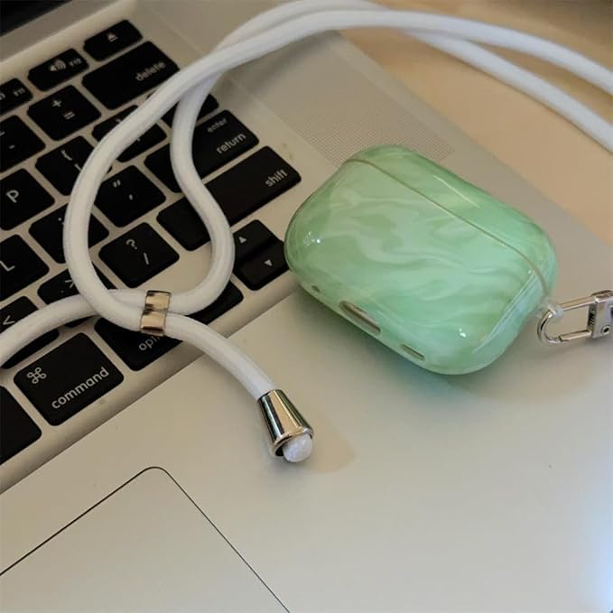 Compatible AirPods Pro 1st/2nd Gen Case (2023/2022/2019) - Cute Green Marble Silicone Cover with Detachable Neck Strap, Shockproof Travel Protection Case for Women & Men-Keychain Accessories
