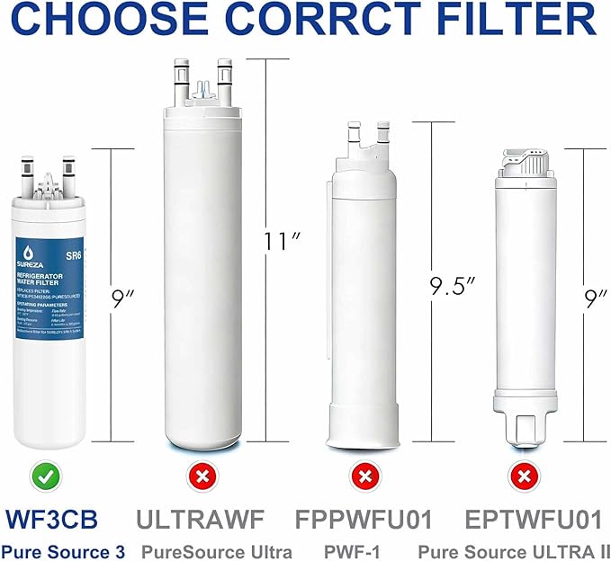 WF3CB Puresource 3 Refrigerator Water Filter replacement for Pure Source 3, Puresource 3 Water Filter, 706465, WF425, PS3412266, AP4567491, 242017800, 242069601, 242086201, DGUS2635LE, 3Pack