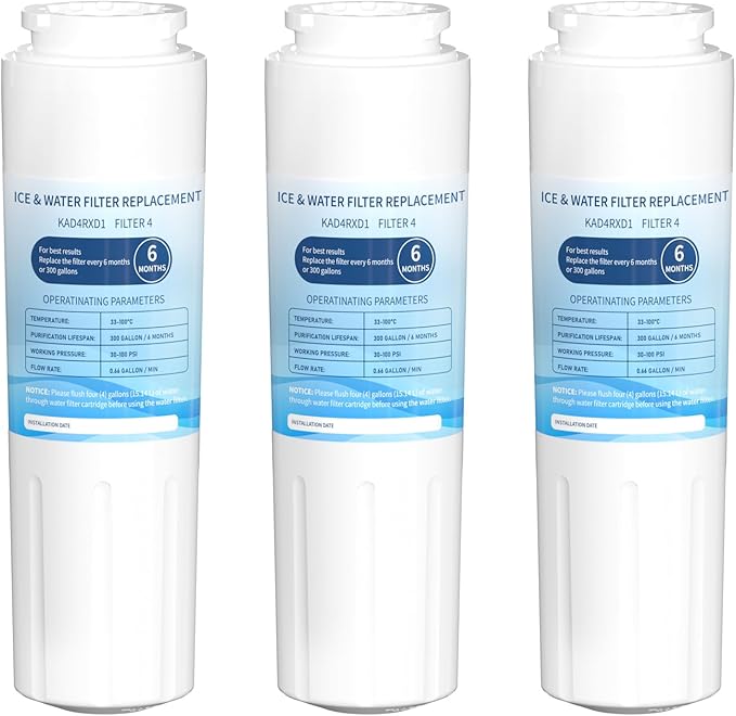 KAD4RXD1 Water Filter 4 Replacement Compatible With KitchenAid Filter 4 - KAD4RXD1 Models 3 Pack