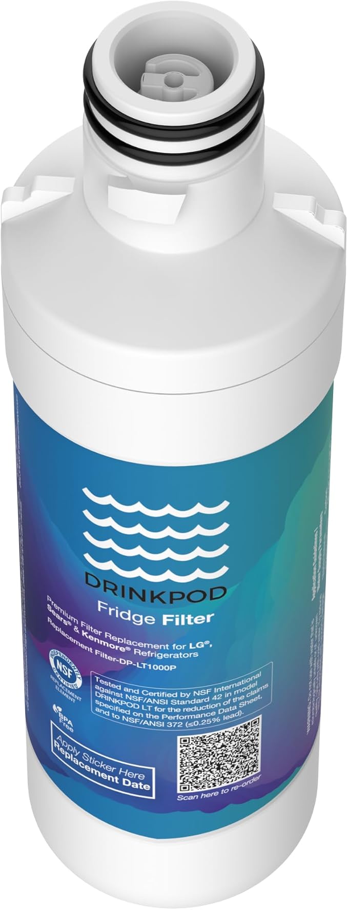 DRINKPOD Compatible with LT1000PC ADQ747935 MDJ64844601 Refrigerator Water Filter, Replacement for LG® LT1000P®, ADQ74793501, ADQ74793502,46-9980, 9980, LFXC24796S, LSFXC2496D, NSF Certified