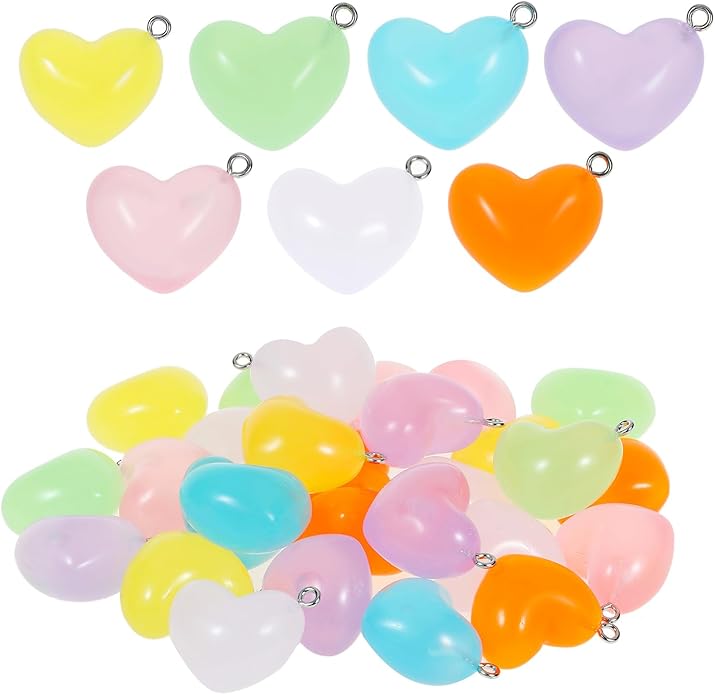 LUBINGSHINE 30pcs Glowing Solar Luminous Star Heart Moon Charms, Mixed Resin Glow in The Dark Star Pendant for DIY Jewelry Craft Making Party Decoration
