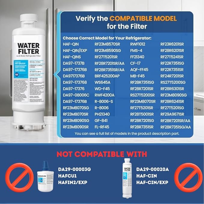 HAF-QIN/EXP DA97 Water Filter Replacement – Compatible with DA97-17376B – Carbon Block 99% Contaminant Reduction – Fresh Water & Ice – 18 Month Life 3 PACK