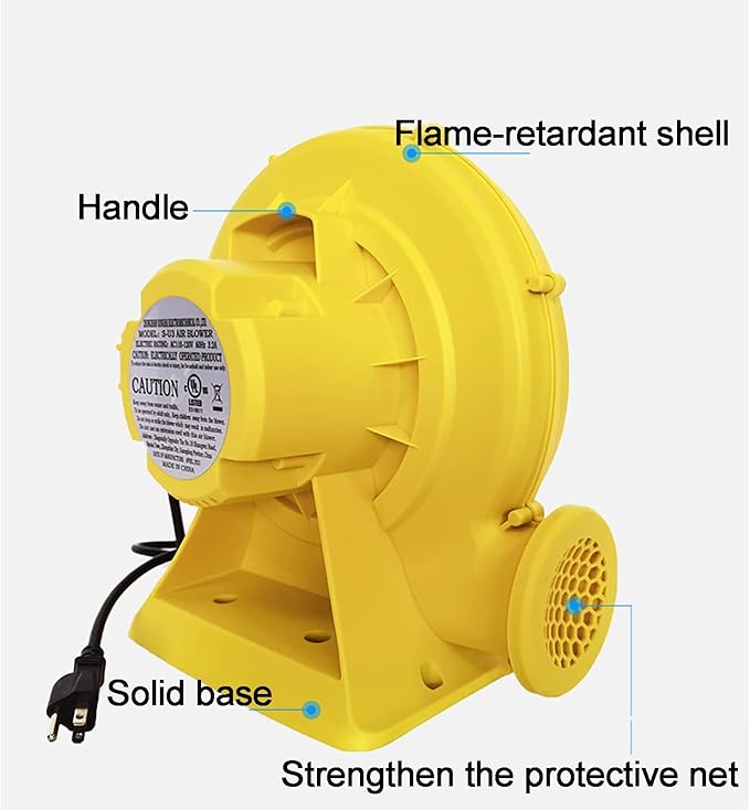 Commercial Inflatable Bouncer Blower - Powerful Pump Fan for Bouncy Castle, Jumper, Perfect Air Blower for Inflatables (Yellow) 350/450w/680/750/950w