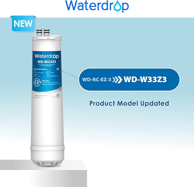 Waterdrop RC EZ 3 Water Filter, Replacement for Culligan® RC-EZ-3, US-EZ-3, RC-EZ-1, Brita® USF-201, USF-202, DuPont® Carbon 3000QT Filter, 2K Gallons, 2 Pack