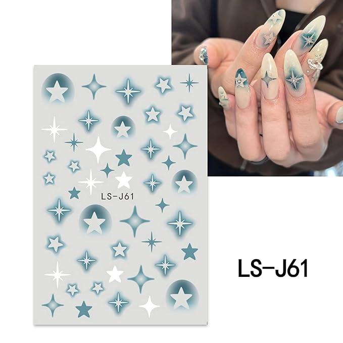 6 Sheets Heart Nail Art Adhesive Sticker 3D Self-Adhesive Nail Decals Art Design Holographic Stars Butterfly Nail Art Sticker Decoration for Women Manicure Tips Acrylic Nails DIY Nails Art Supplies