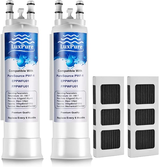 PWF-1 FPPWFU01Refrigerator Water Filter & PureAir Ultra II PAULTRA2 Air Filter Combo, Compatible with FRIGCOMBO13, FRSS26L3AF, FRSS2333AS, FRSC2333AS, FRSS2323AB, (2+2- Combo)