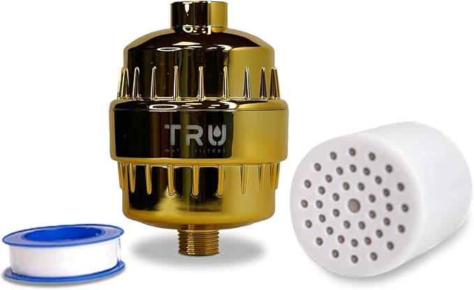TRU High Output Shower Filter - Reduces Chlorine and other Harmful Sediments. Relieves dry and itchy skin, while Improving the health of your Hair, Skin, and Nails (Gold)