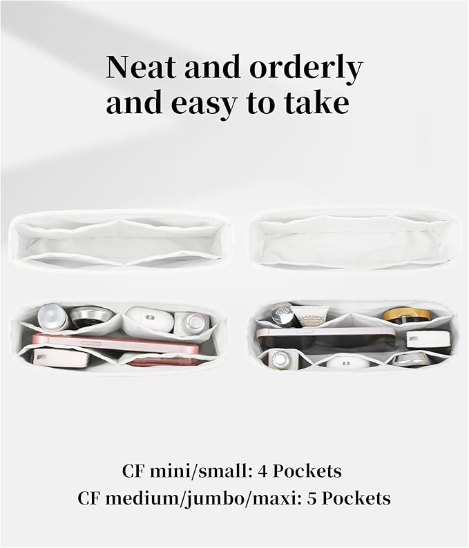 Classic Flap Bag Organizer Insert, Purse Organizer Insert Compatible with Chanel Classic Flap Maxi, Lightweight Purse Divider with Pockets (Blanc, CF Maxi)