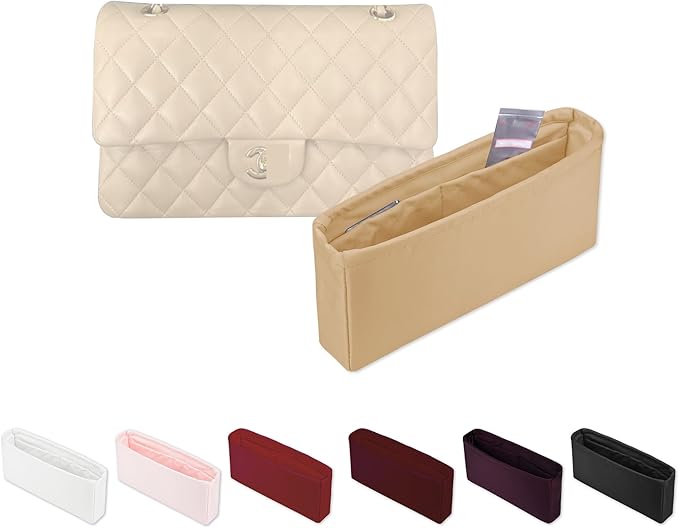 Classic Flap Bag Organizer Insert, Purse Organizer Insert Compatible with Chanel Classic Flap Small, Lightweight Purse Divider with Pockets (Chai, CF Small)