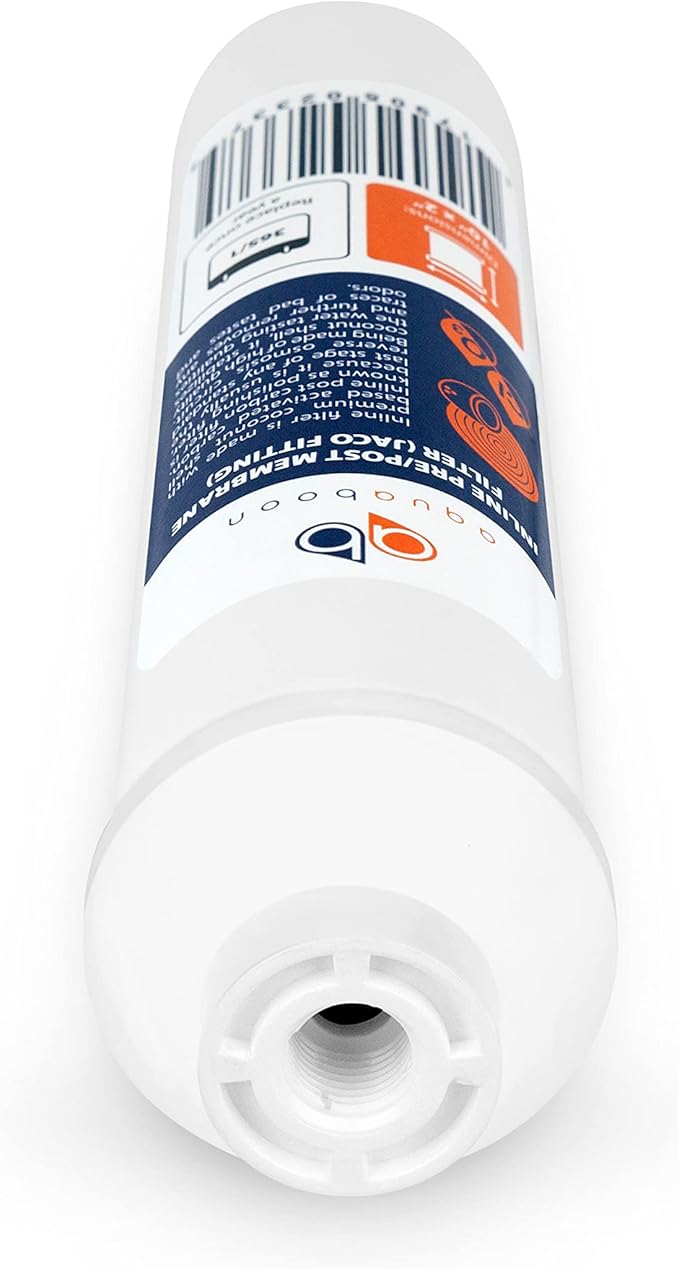 Aquaboon Inline Water Filter for Refrigerator 2-Pack of Inline Post/Carbon Polishing Water Filter Catridge for Reverse Osmosis System Standard Size (Jaco fitting)